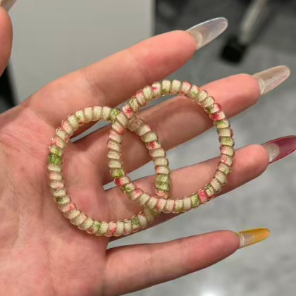 7번 전화기 모양 머리끈 - 연노랑 슬림형 약 4.5cm