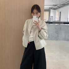 LOVELY家广州十三行女装韩系极简风休闲百搭立领长袖皮衣女S10330