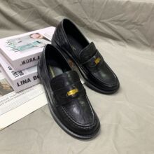 现货秒发！时尚百搭新款缪家小金币真皮绒面一脚蹬乐福鞋女小皮鞋