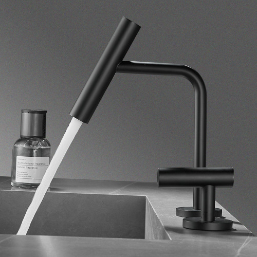 All copper creative hot and cold basin faucet bathroom bathroom cabinet washbasin single handle double hole split faucet