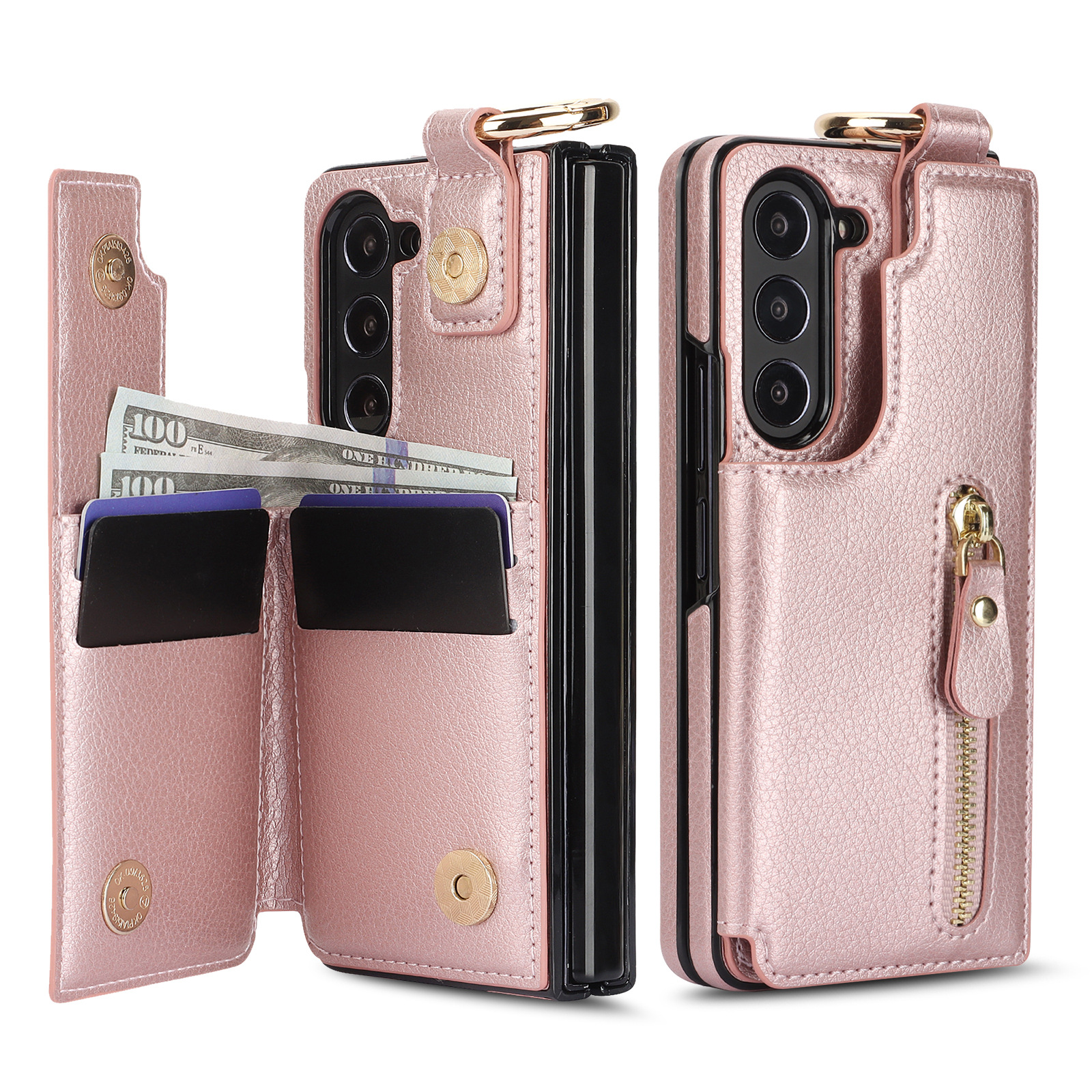 Funda para teléfono plegable Samsung Z Fold7, funda de cuero con cremallera para Fold6, funda protectora con anillo y tarjetero