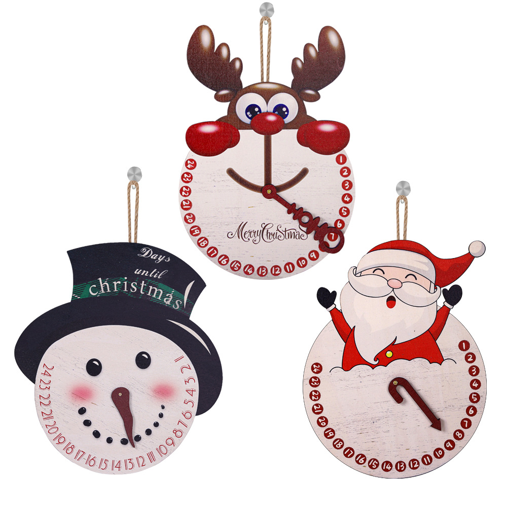 Christmas New cartoon Christmas wooden pendant indoor decoration Christmas tree pendant Christmas Snowman clock door plate ornaments_voghion.com