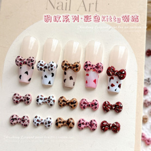 Leopard Bow Nail Art Accessories New Three-Dimensional Kitty Cat Cartoon Bow Tie Diy French Nail Drill Internet Popular