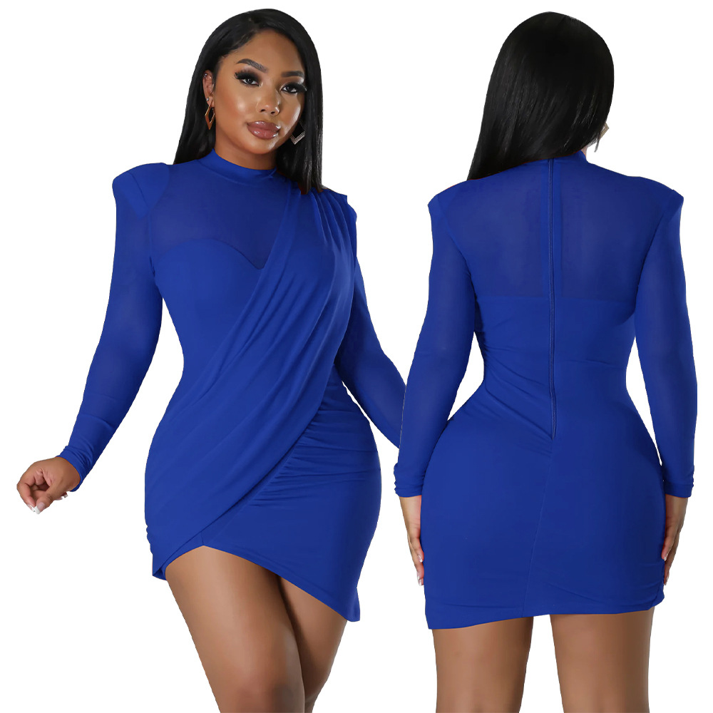 Women Mesh Stitching See-through Patch Waist Dress 37 Women Mesh Stitching See-through Patch Waist Dress
