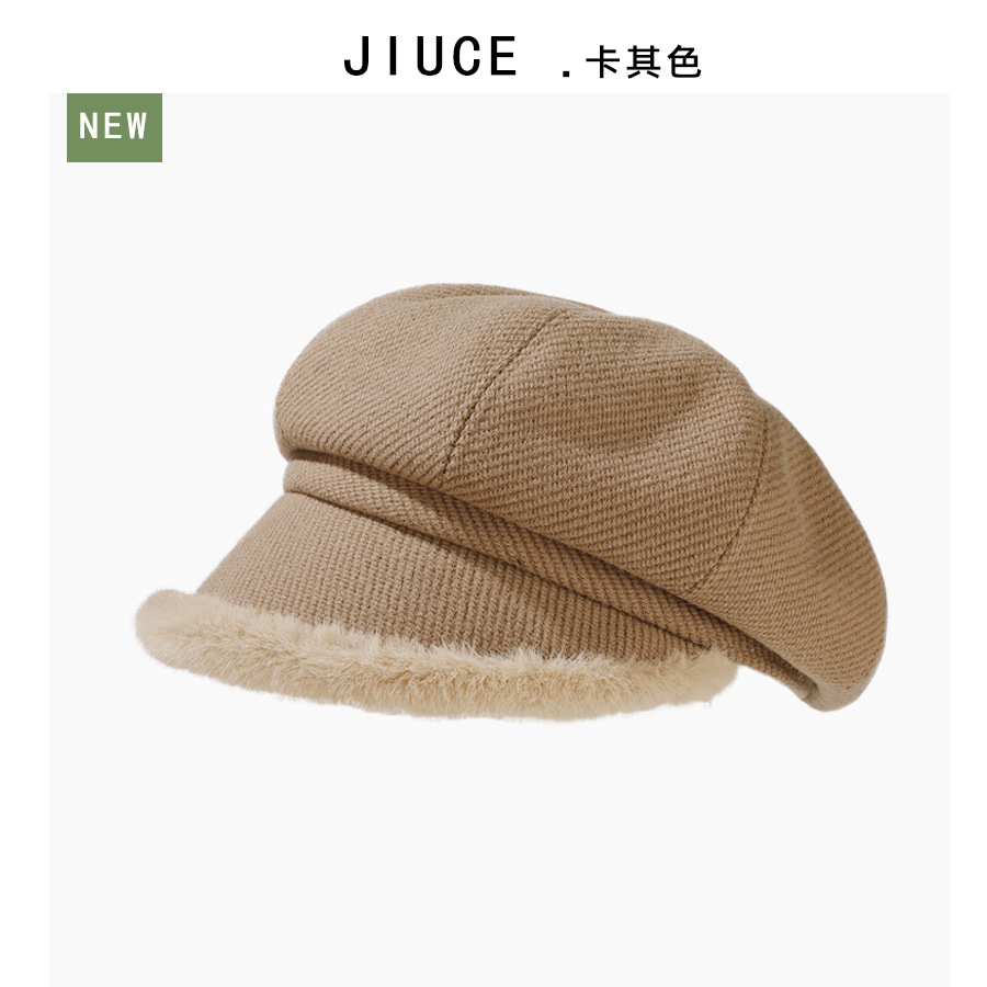Sombrero de borde de peluche grueso, sombrero de ocho ángulos, sombrero de pintores de color sólido, sombrero de invierno y otoño japonés, sombrero de niños de alta calidad, moda