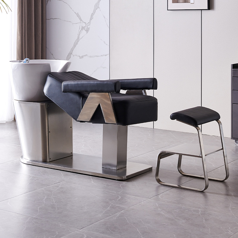 Cerámica lavabo champú cama peluquería especial de alta calidad de acero inoxidable Red de pelo rojo salón de peluquería cama de lavado medio acostado tipo