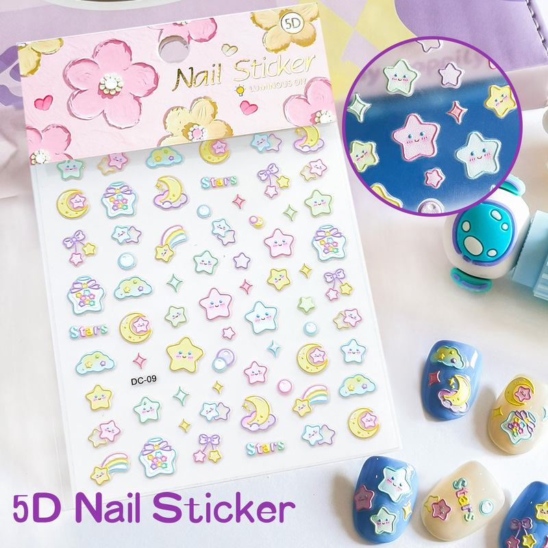 New three-dimensional 5D nail stickers embossed nail stickers cute animal kitty egg doll children cartoon luminous stickers