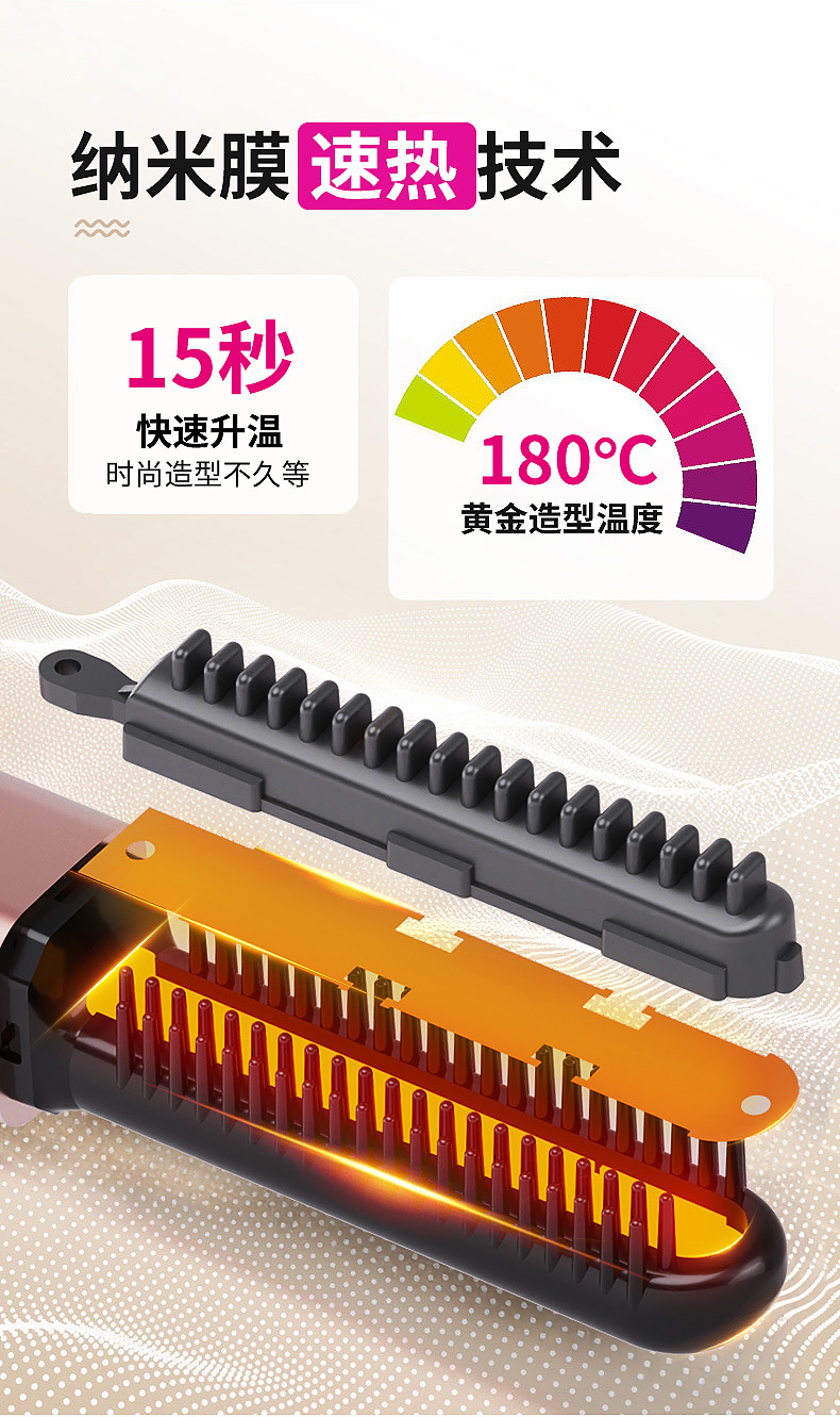 Liuhai Comb Mini Straight Hair Comb Wireless Charging Portable Curling Iron Hair Styling Tool Electric Heat Comb Gentle on Hair
