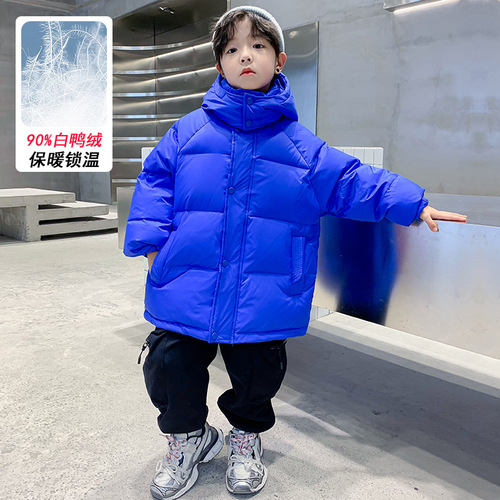 Children's down jacket for boys, winter wear thin down jacket inner coat outerwear 2024 new model middle and large child short blue fashion