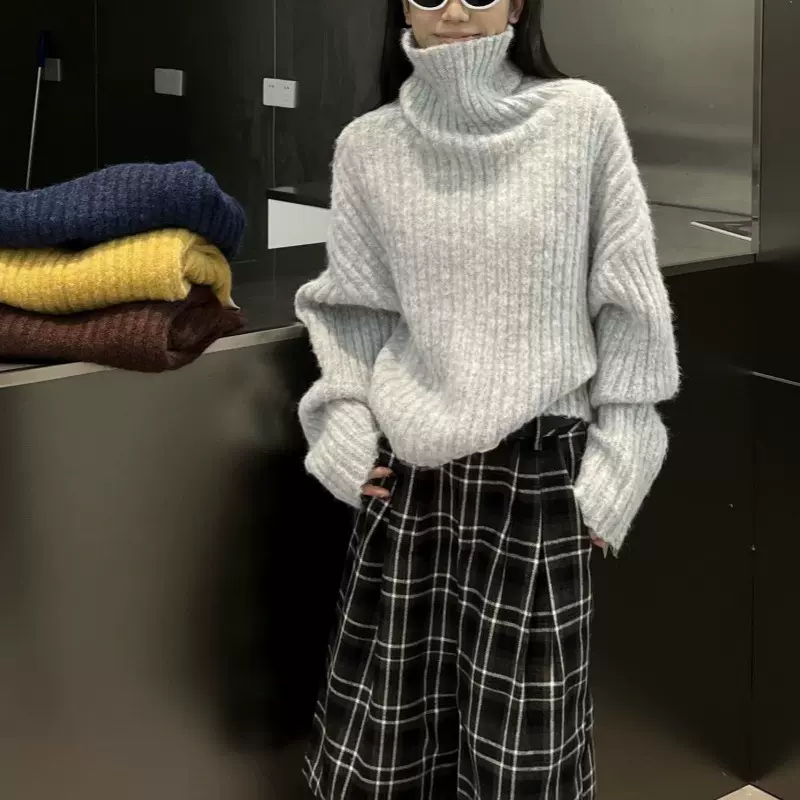 复古洋气高领加厚毛衣打底冬季新款百搭短款高级感减龄针织衫上衣