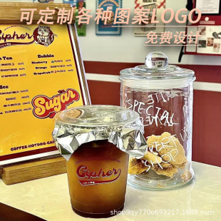 Aluminum foil tin paper leak-proof paper coffee cup 90/98 caliber anti-side leakage cover paper PET milk tea cup can be designed with patterns