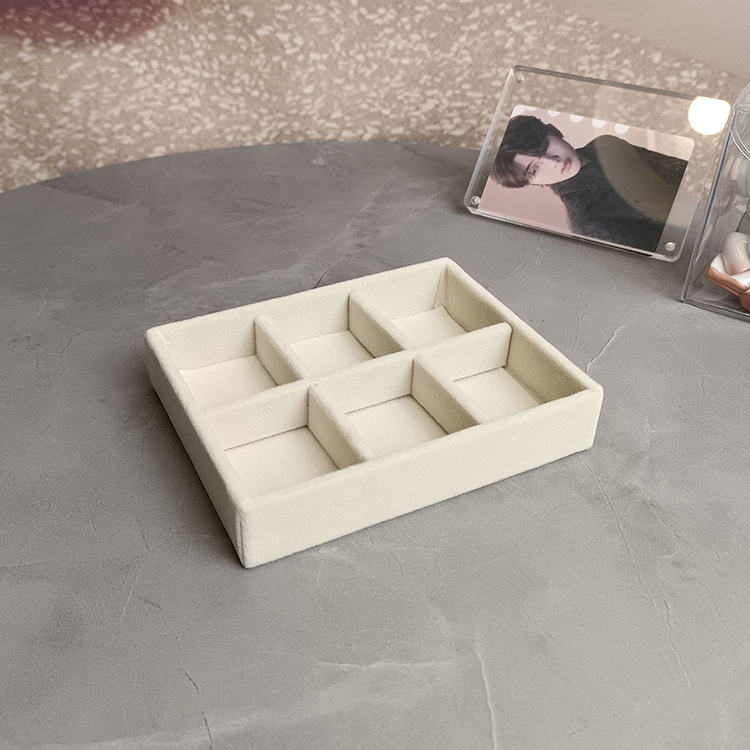 Anillo de joyería beige de tela de ternilla caja de almacenamiento de pernos de aretes pequeño cajón forrado de joyería biliar pulsera tabla de visualización bandeja