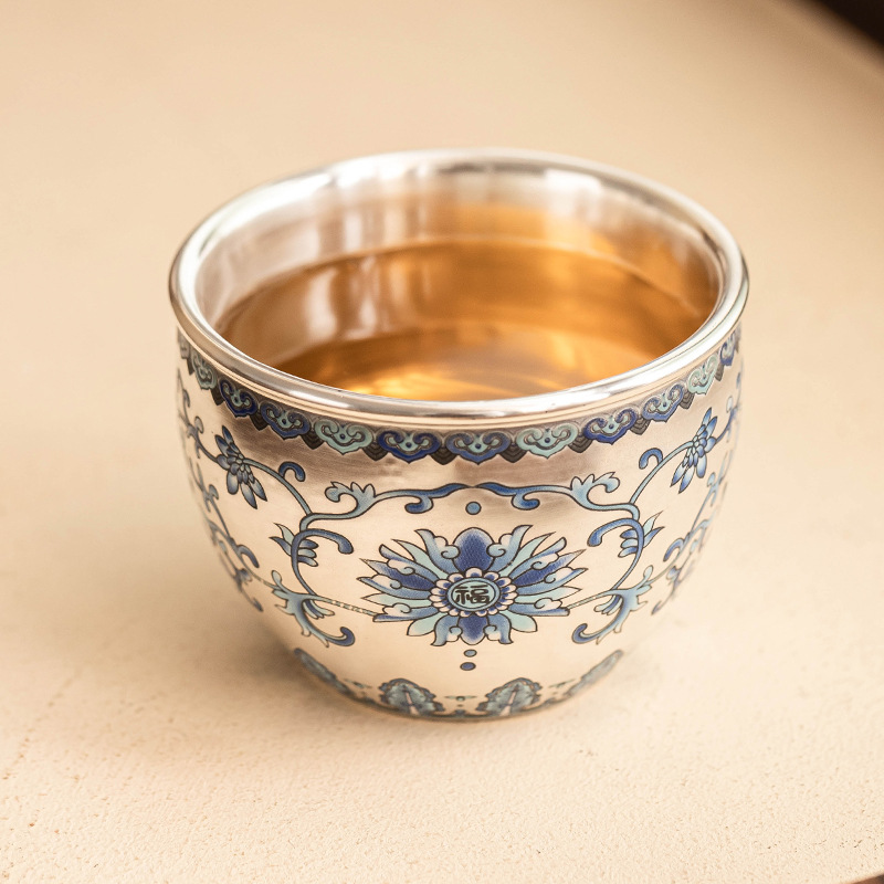 福运年莲鎏银缸杯茶杯主人杯高档轻奢喝茶品茗杯家用陶瓷功夫茶具