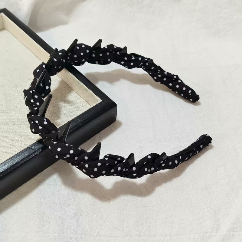后戴式波点飘带齿梳发箍女高颅顶带齿波浪发卡丝带编发一体式头箍|undefined