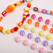 12mm亚克力西瓜纹双色圆珠串珠子材料散珠diy手工手链耳饰品配件