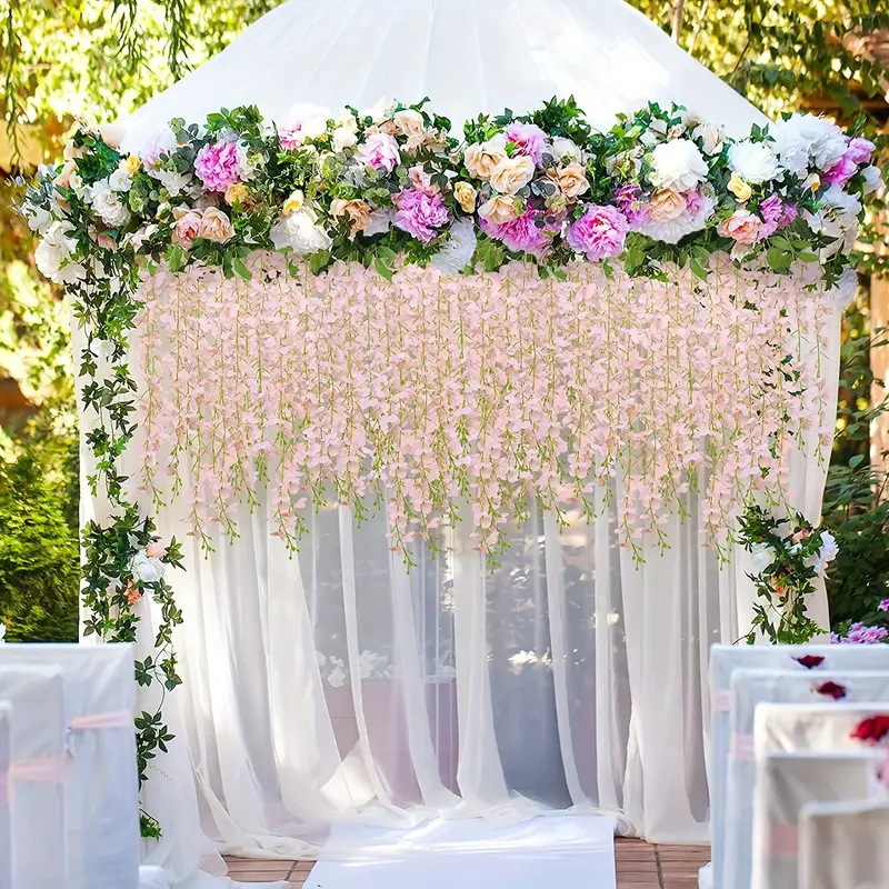 Explosiones transfronterizas simulación de flores de wisteria encriptada decoración de bodas colgantes flores de frijoles falsas flores de viña pasarela colgantes flores de wisteria