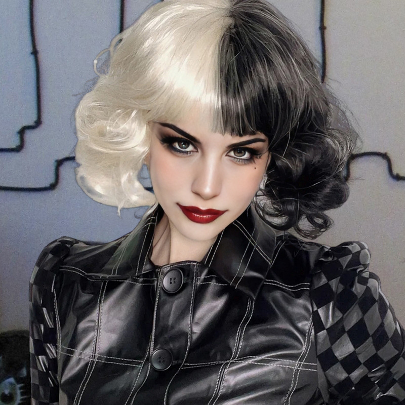 Amazon caliente nuevo kuyila peluca mujer negro y blanco peluca medio negro medio blanco fibra química de alta temperatura de seda de una sola pieza de entrega