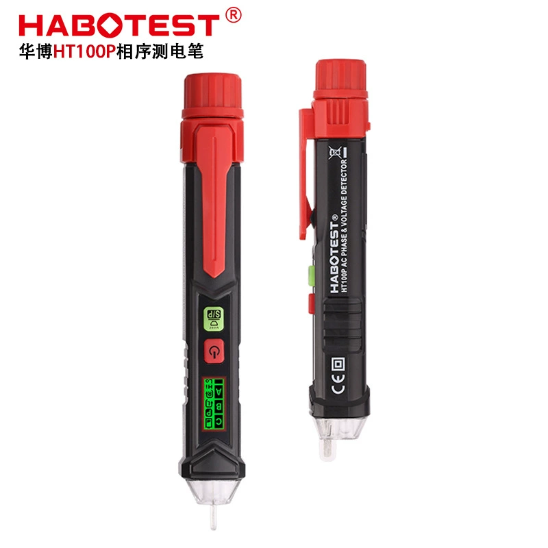 Huabo HT100P Цифровой дисплей Электрическая ручка Бесконтактное измерение напряжения Трехфазная электрическая последовательность фаз Цифровая электрическая ручка