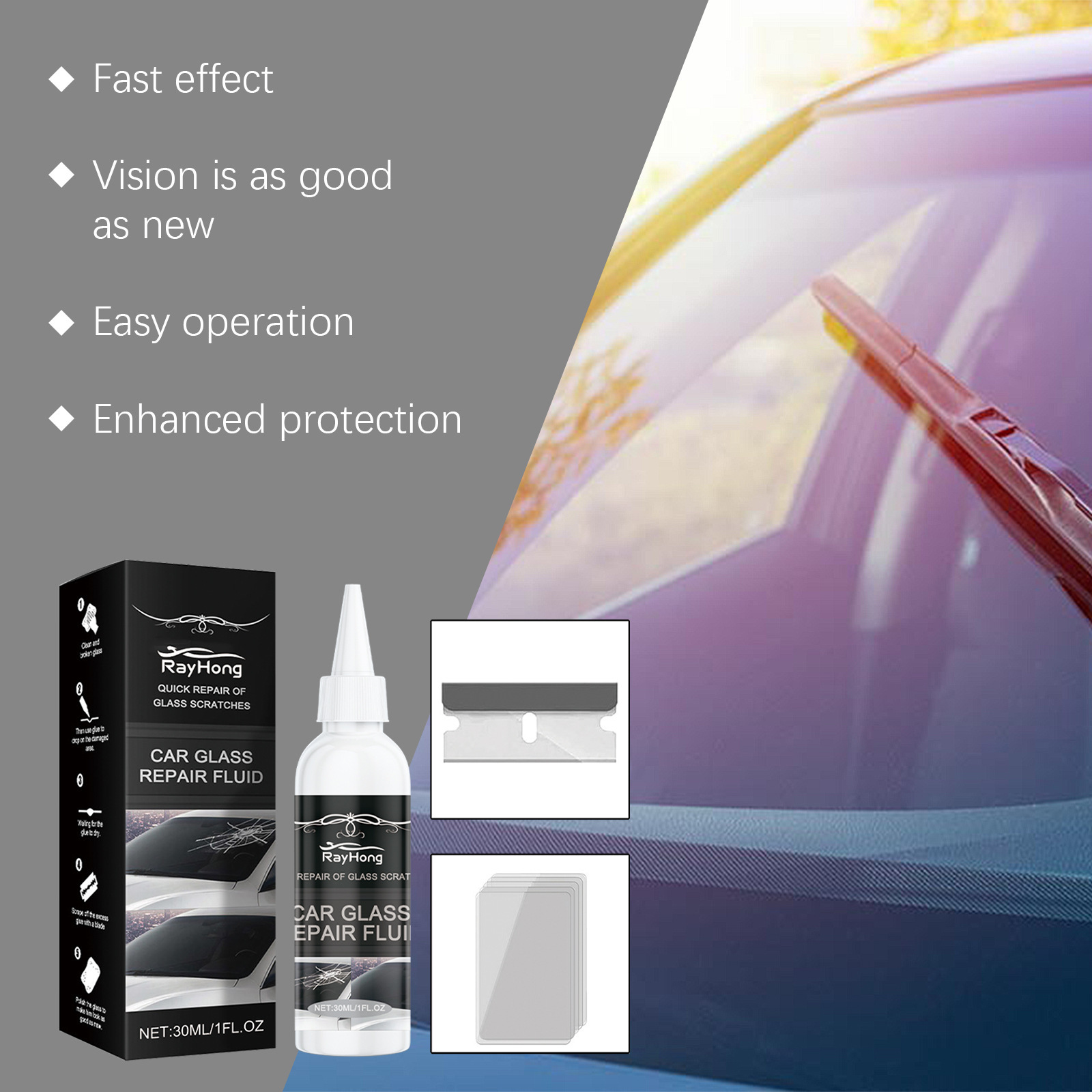 Rayhong Car Glass Repair Glue Glass Nano Repair Liquid Quick Repair of Cracks Glass Repair Glue