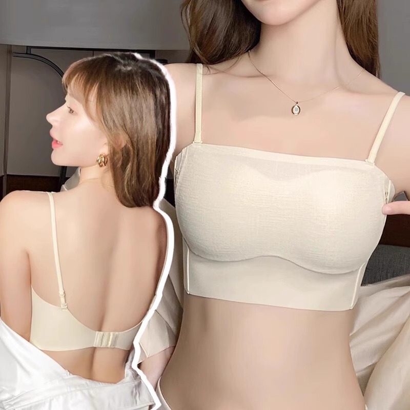 聚拢美背抹胸细肩带内衣女小胸2025新款薄款吊带一体背心无痕文胸|undefined