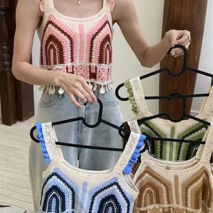 French crocheted hollow-out knitted camisole women's autumn unique design sense niche short sleeveless top fashion