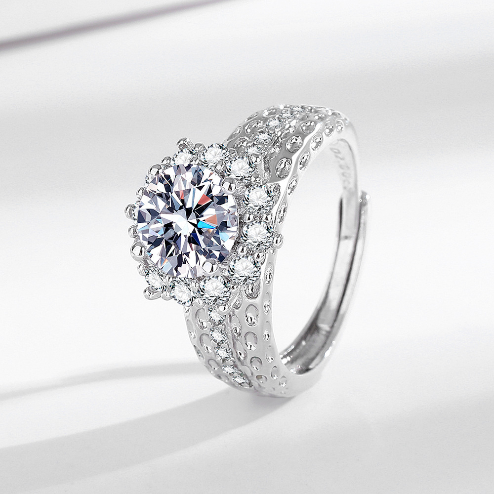 Live selling 2 karat eight hearts and eight arrows full diamond ring women's imitation moissanite ring in stock manufacturers wholesale