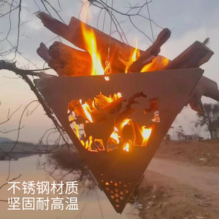 Outdoor triangle bonstove barbecue hanger stainless steel camping bonfire hanging table picnic firewood stove convenient charcoal stove