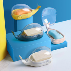 Creative storage box rack cartoon whale soap box household double-layer drain soap box transparent bathroom with lid