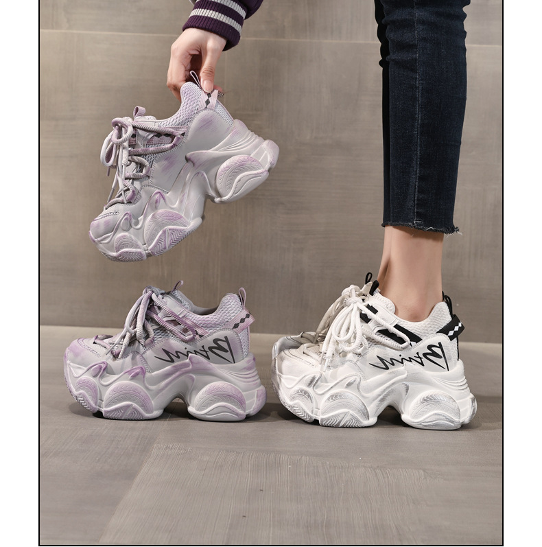 Giày sneaker nữ chunky đế dày tăng chiều cao 10 cm phong cách thể thao — màu trắng chi tiết 17