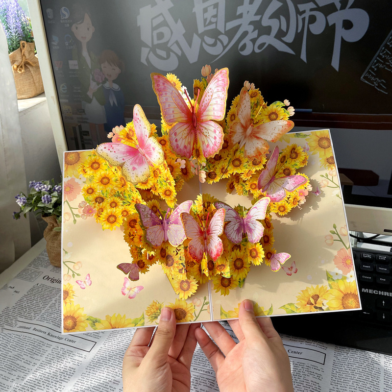 新しい教師の日立体グリーティングカード 3D 花束誕生日カード感謝祭ギフト教師のためのクロスボーダー工場卸売|undefined
