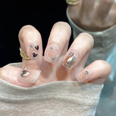 穿戴甲純手工美甲成品假指甲貼片焦糖栗子秋冬腮紅魔鏡粉甜心衝擊