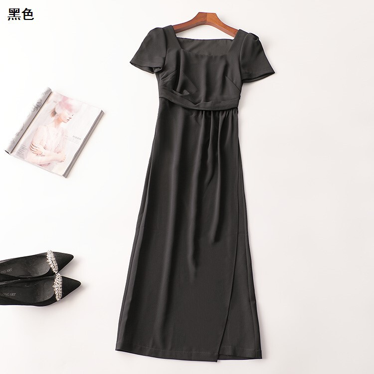 409542 Summer Acetate Fiber Dress Shenzhen Women's Extended Short-Sleeve Square Neck Shenzhen Ming