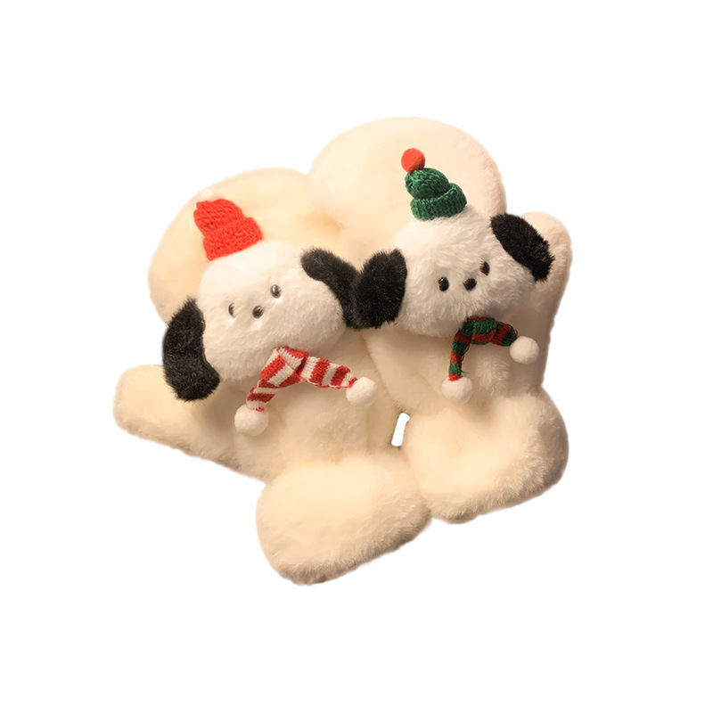 クリスマス風の子犬のぬいぐるみの手袋の女性の冬の保温は厚いです。|undefined