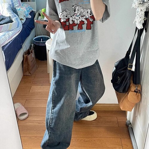 Pure cotton European brand trendy large size short sleeve T-shirt for women, new design sense, niche American cartoon half sleeve top