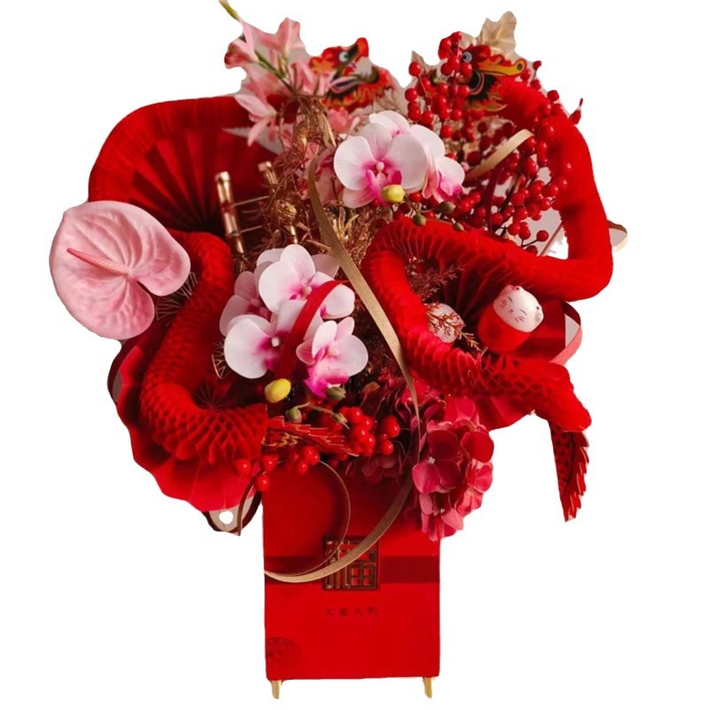 Fugui Longteng Fu cubo abrazo cubo accesorios decorativos arreglo floral material de DIY Flor de merienda de Año Nuevo Festival de Primavera de Año Nuevo