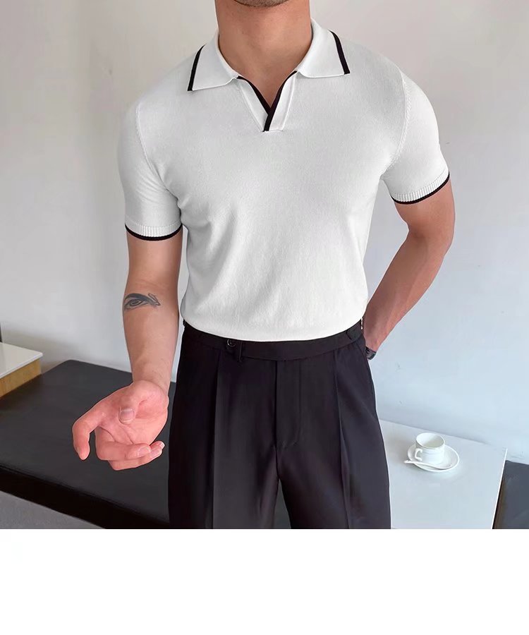 Men's Stripe Patchwork Polo Shirt Men's Clothing display picture 15