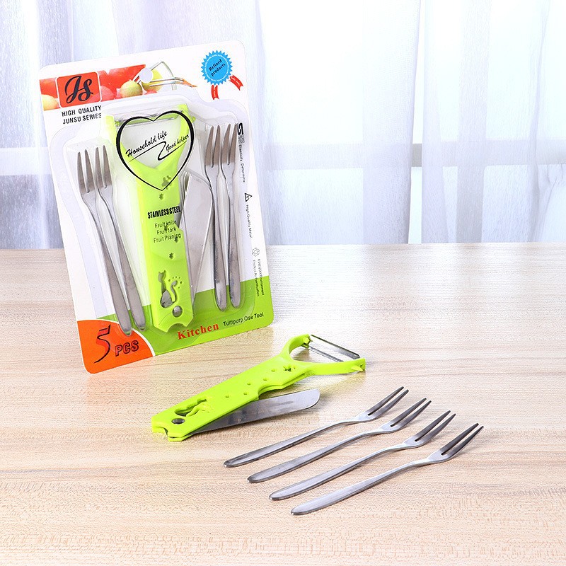 Multifuncional de acero inoxidable de plástico de doble uso pelador de frutas Apple Peeler fruta tenedor cocina gadget traje