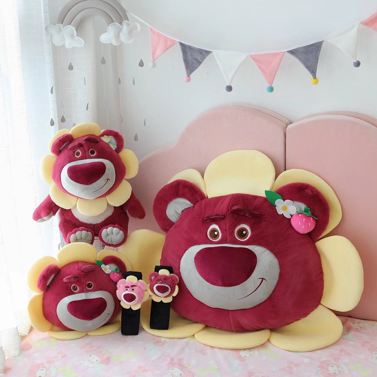 귀여운 꽃 요정 딸기 곰 자동차 인테리어 좌석 쿠션 목 베개 머리 받침 자동차 용품