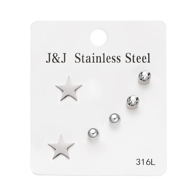 Hot Selling New 3 Pairs Of Heart-shaped Diamond Inlaid Combination Card Set Korean Version Fashionable Earrings_voghion.com