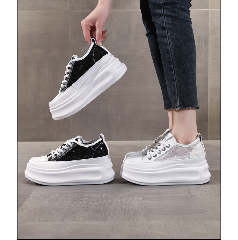 Giày sneaker nữ đế dày chunky mặt lưới phối trắng đa năng — Màu đen chi tiết 17