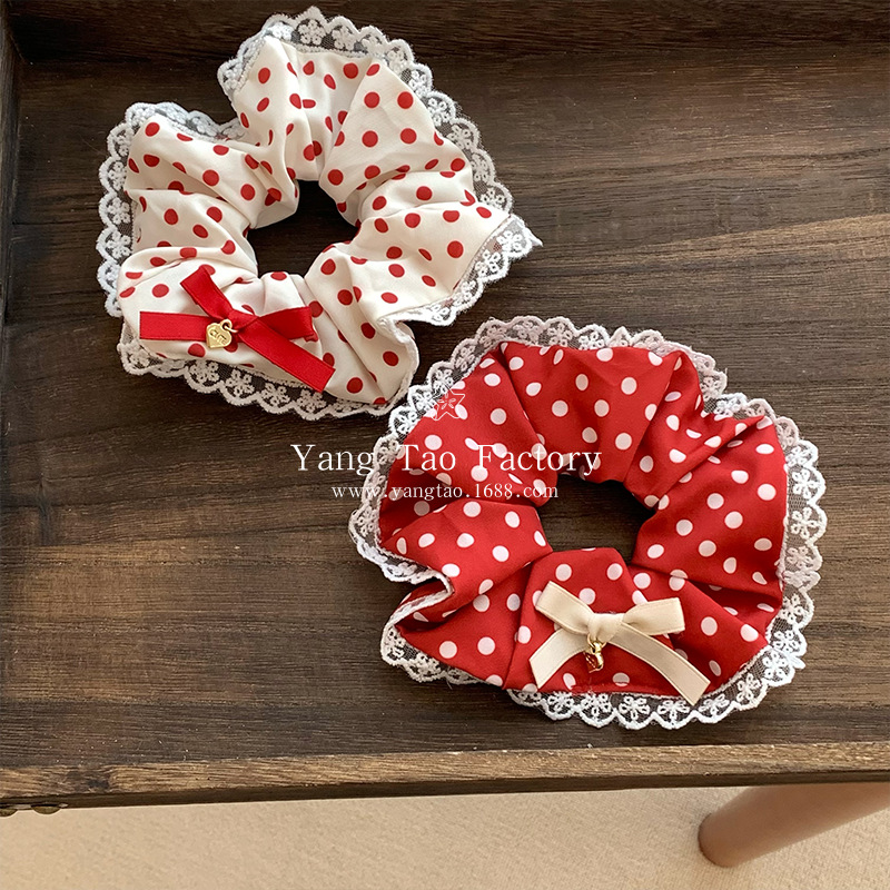 Retro punto de onda ~ chica rojo anillo de pelo de color rojo y blanco anillo de pelo de encaje anillo de pelo