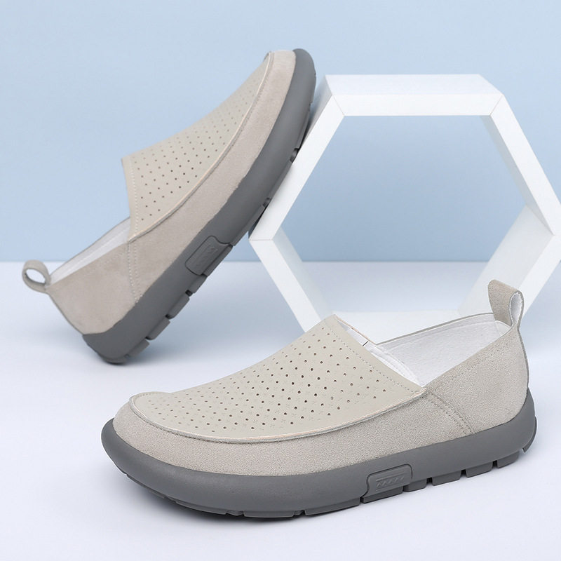 Giày lười nam đế hạt mũi tròn thoáng khí, thân mềm, gót thấp 1–3 cm — Màu be, Màu kaki