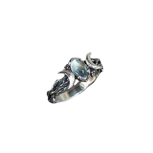 Cross-border Wish Moonstone Bohemian Retro Crescent Ring for Women, European and American Simple Engagement Ring, Cool and Unique Jewelry
