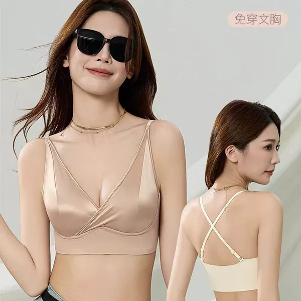 Original 252 French-Style Lingerie, Sexy Deep V Triangle Cup Bra with Beautiful Back Design, Silky and Breathable Smooth Bra