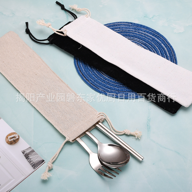 Vajilla de viaje portátil, bolsa de almacenamiento, bolsillo con cordón, cubierta para palillos, bolsa de tela para palillos, bolsa de lana, bolsa de malla, bolsa de lona de lino y algodón, cubierta