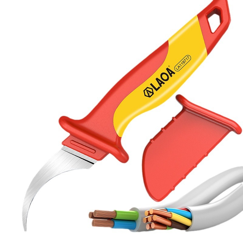 Un viejo aislado electricista cuchillo VDE cable de alta tensión cuchillo pelador de borde curvo cuchillo pelador de cable borde recto cuchillo pelador electricista