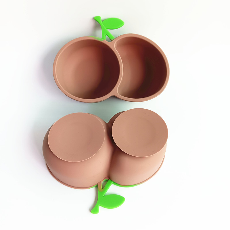 Nuevo creativo caja de inmersión dividida taza de salsa condimento ventosa poderosa para niños bolos de alimentos suplementarios lindos bolos de silicona de cereza