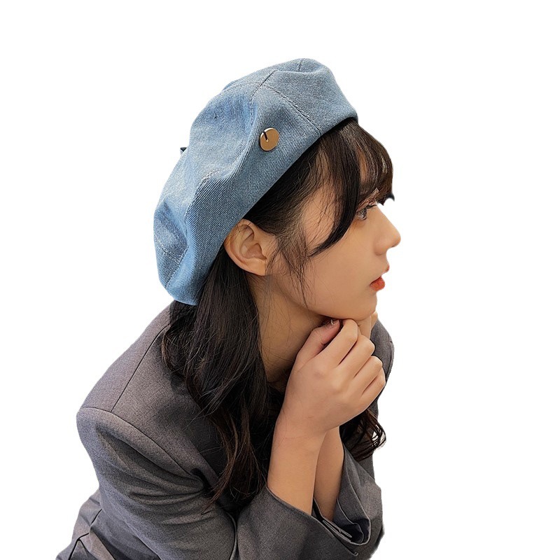 デニムのベレー帽の女性の夏の韓国版の百合の顔を見せます。|undefined
