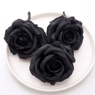 Pure black rose flower simulation silk cloth flower head artificial flower diy decoration material dark Gothic style shooting Road