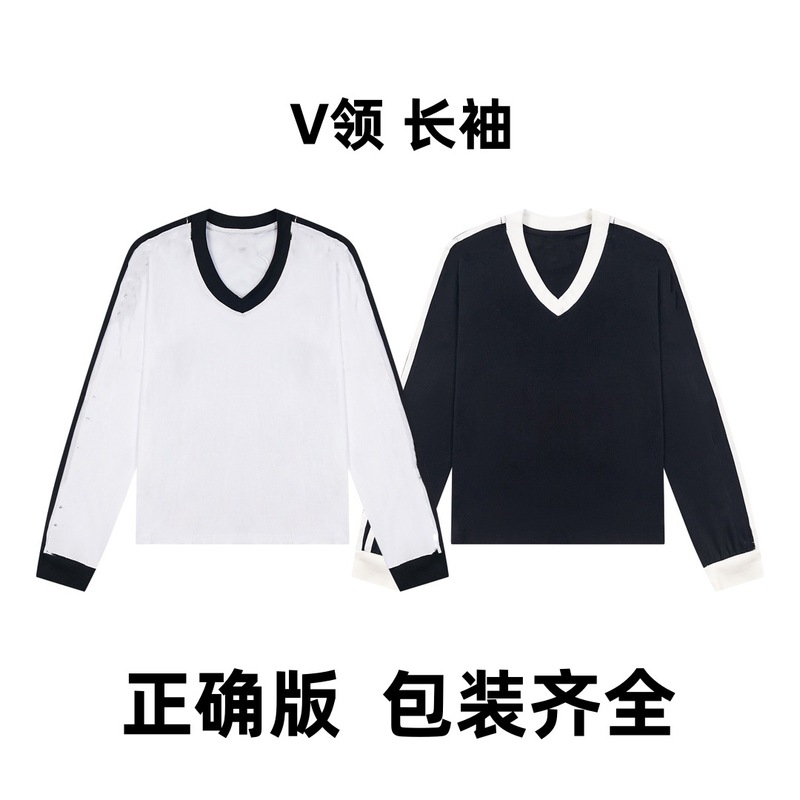 Jennie's Same Style V Neck Spliced Long-Sleeved Sexy Slimming Look Outfits for Autumn and Winter New Girls High-Waisted Versatile Tops